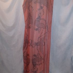 Long brown sheer scarf/ wrap bird graphic